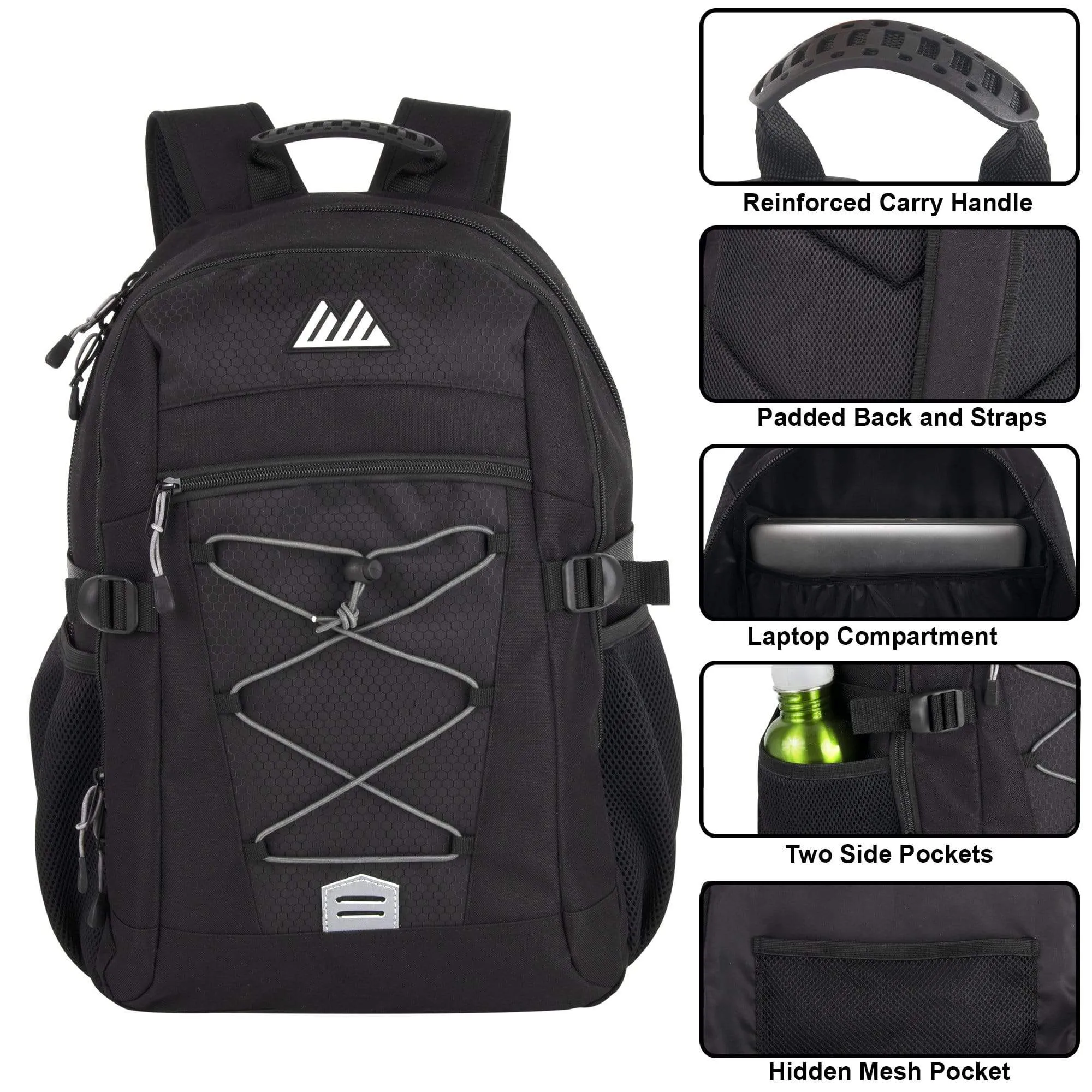 19 Inch Bungee Jacquard Cord Backpack With Padded Laptop Section - Black