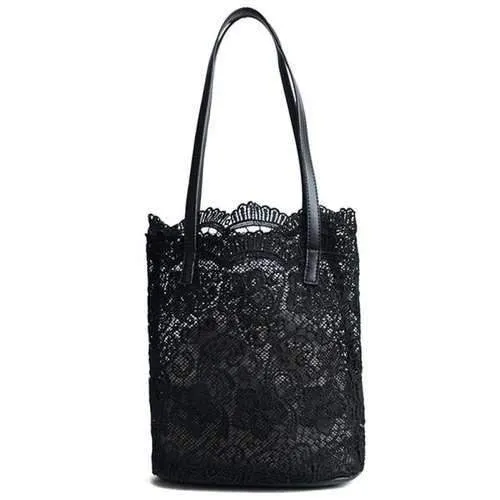 2 Pieces Lace Shoulder Bag Set - Black