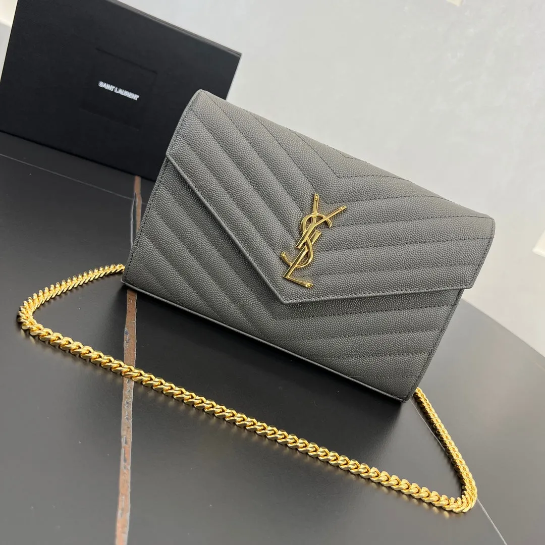 22.5cm Grey Gold Chain Ball Pattern Cross Shoulder Bag 377828