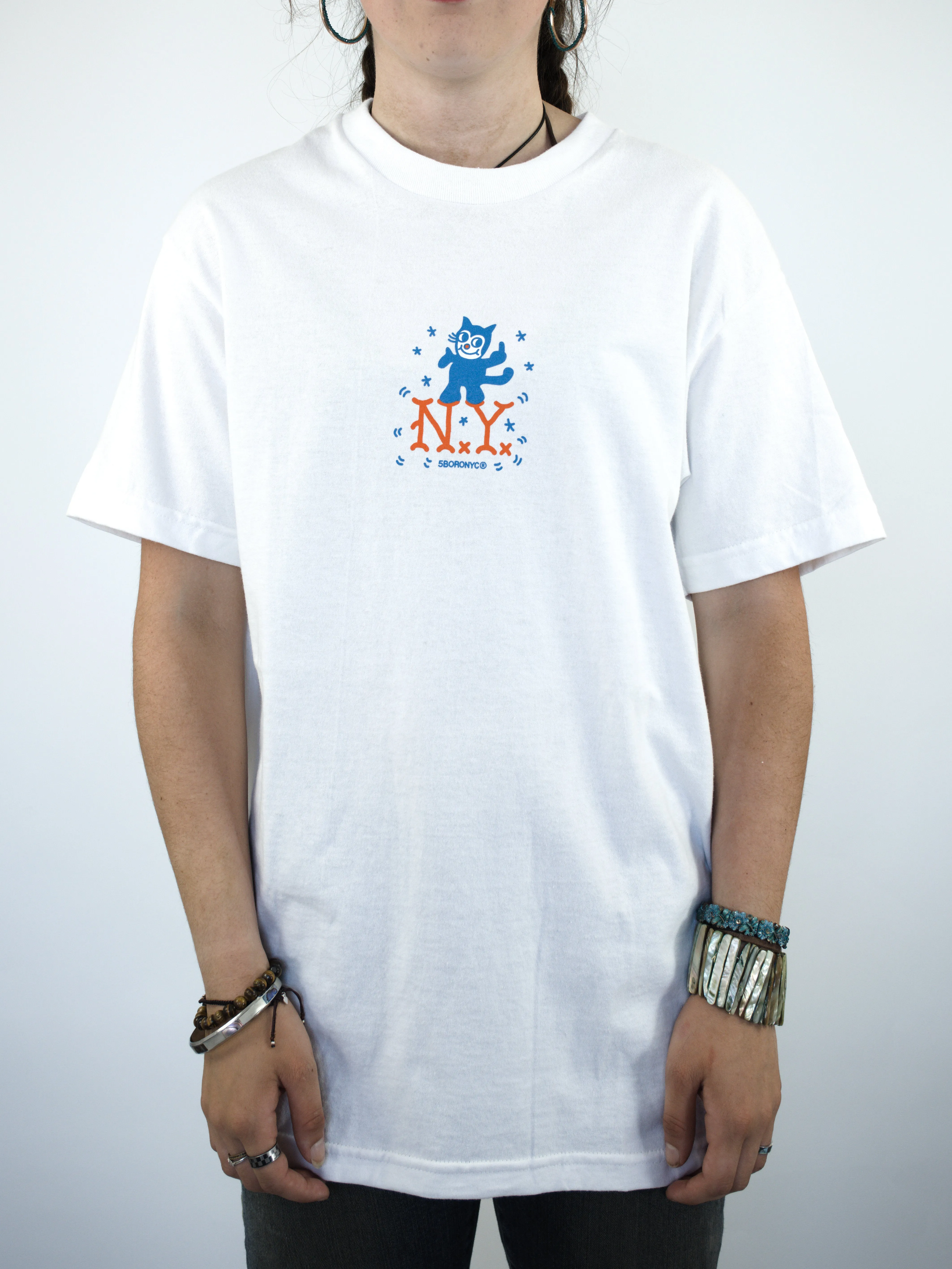 5 Boro - NYC Cat Tee Shirt - Blue / Orange