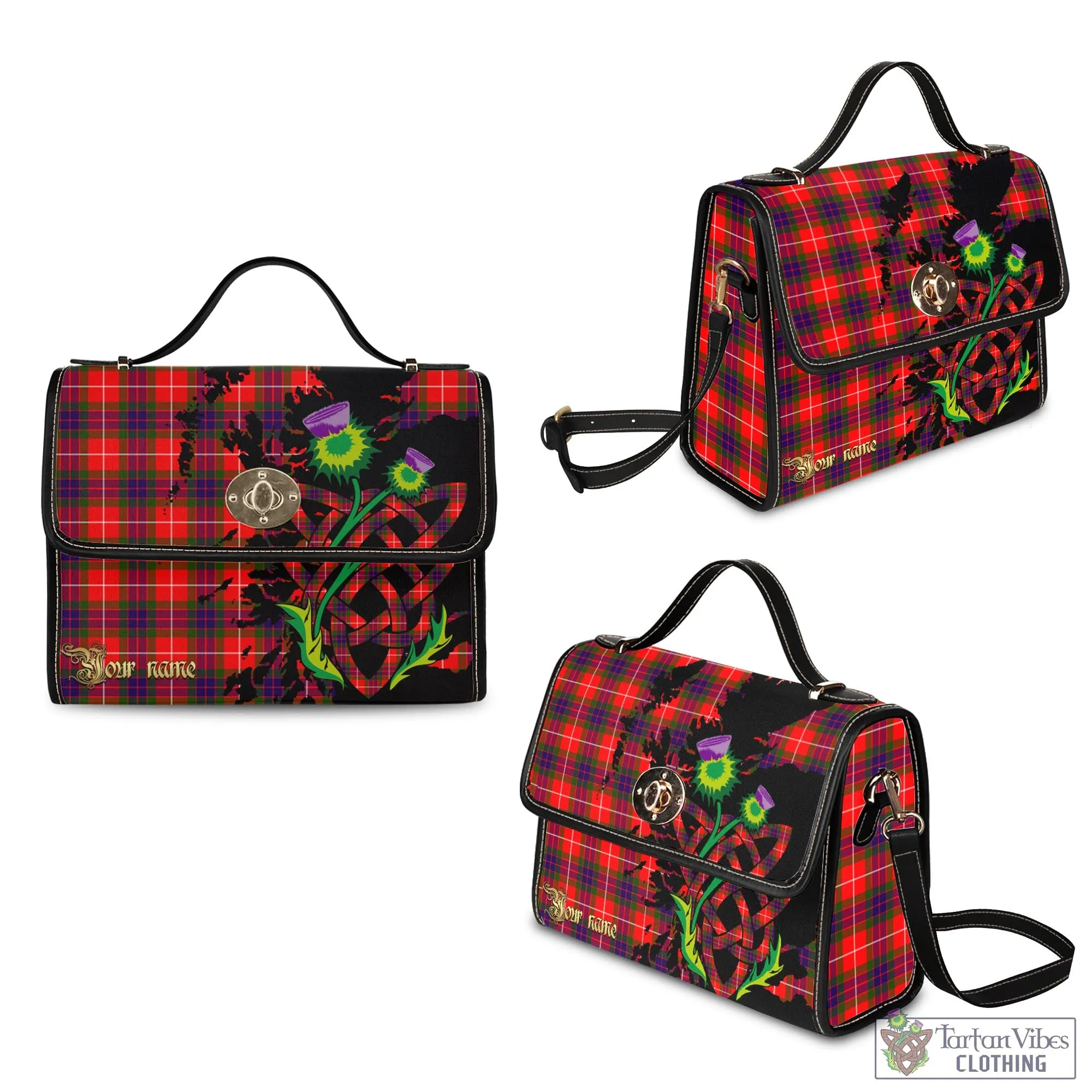 Abernethy Tartan Waterproof Canvas Bag with Scotland Map and Thistle Celtic Accents