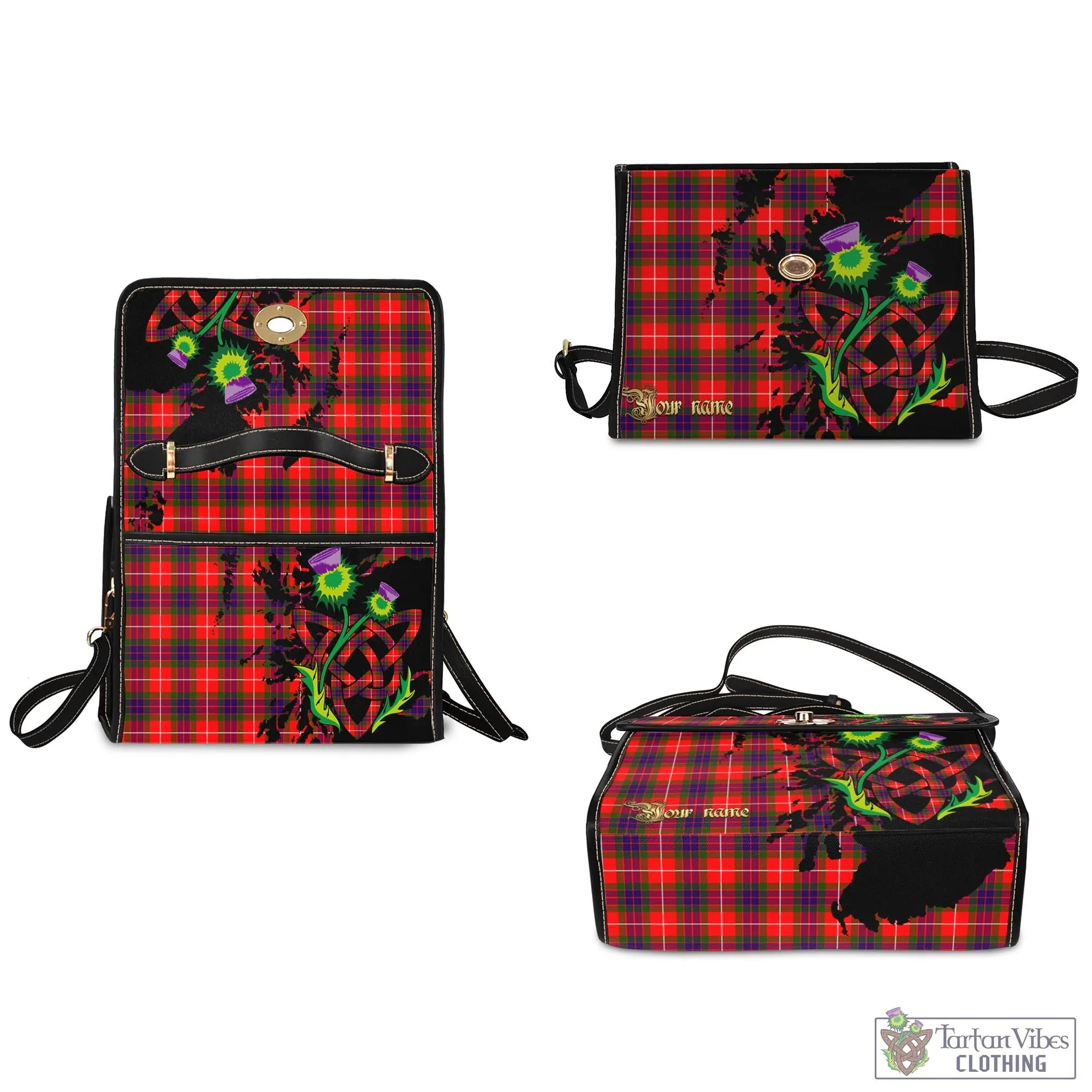 Abernethy Tartan Waterproof Canvas Bag with Scotland Map and Thistle Celtic Accents