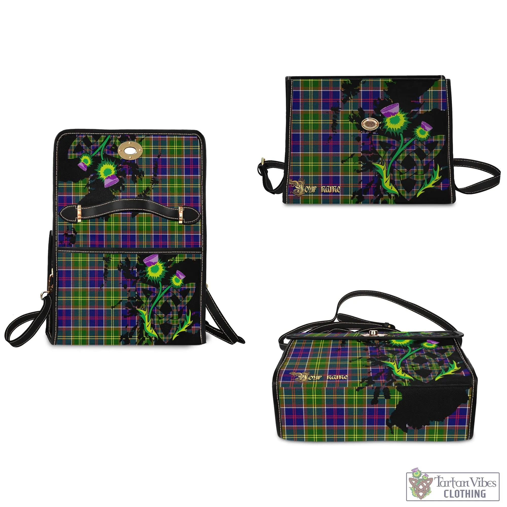 Arnott Tartan Waterproof Canvas Bag with Scotland Map and Thistle Celtic Accents