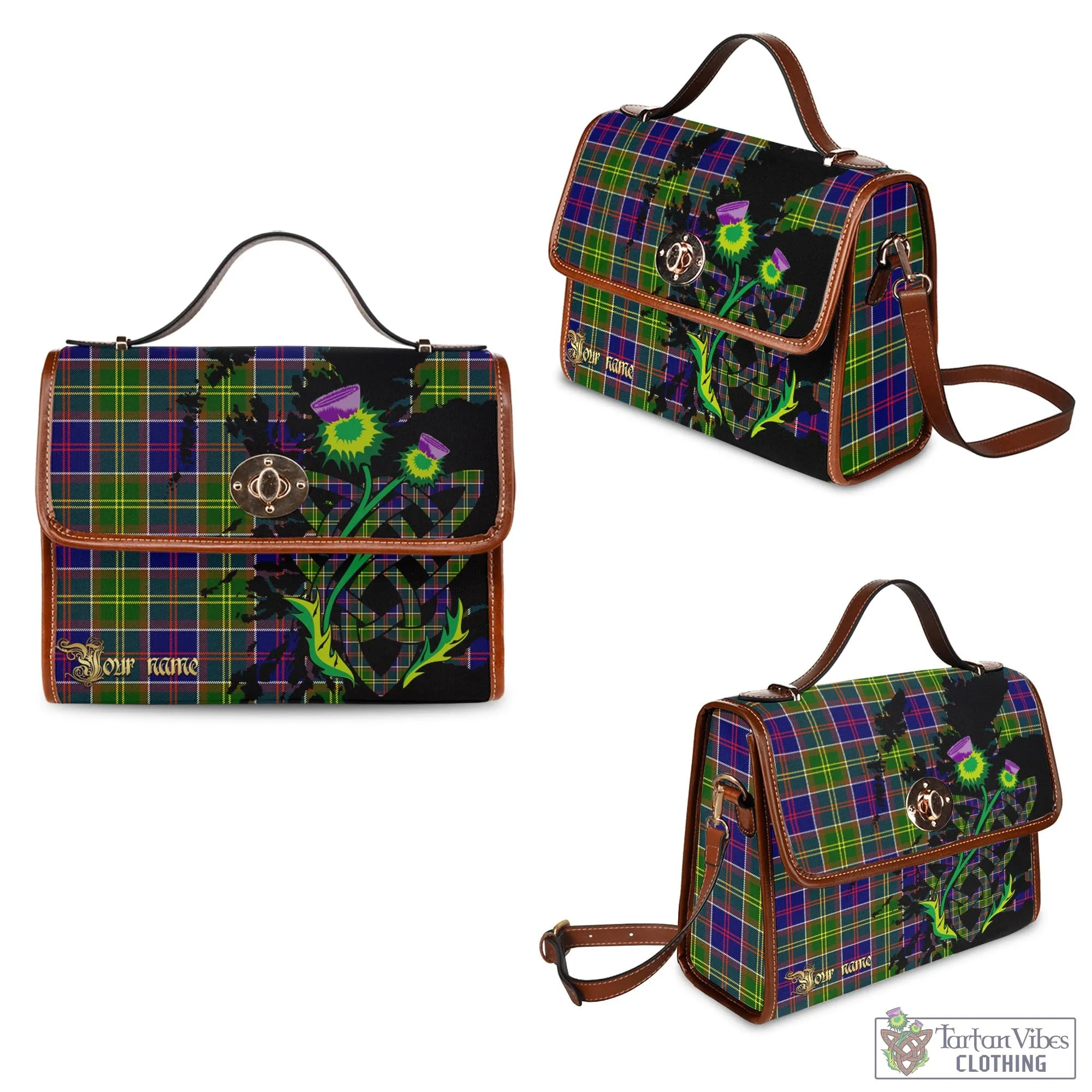 Arnott Tartan Waterproof Canvas Bag with Scotland Map and Thistle Celtic Accents