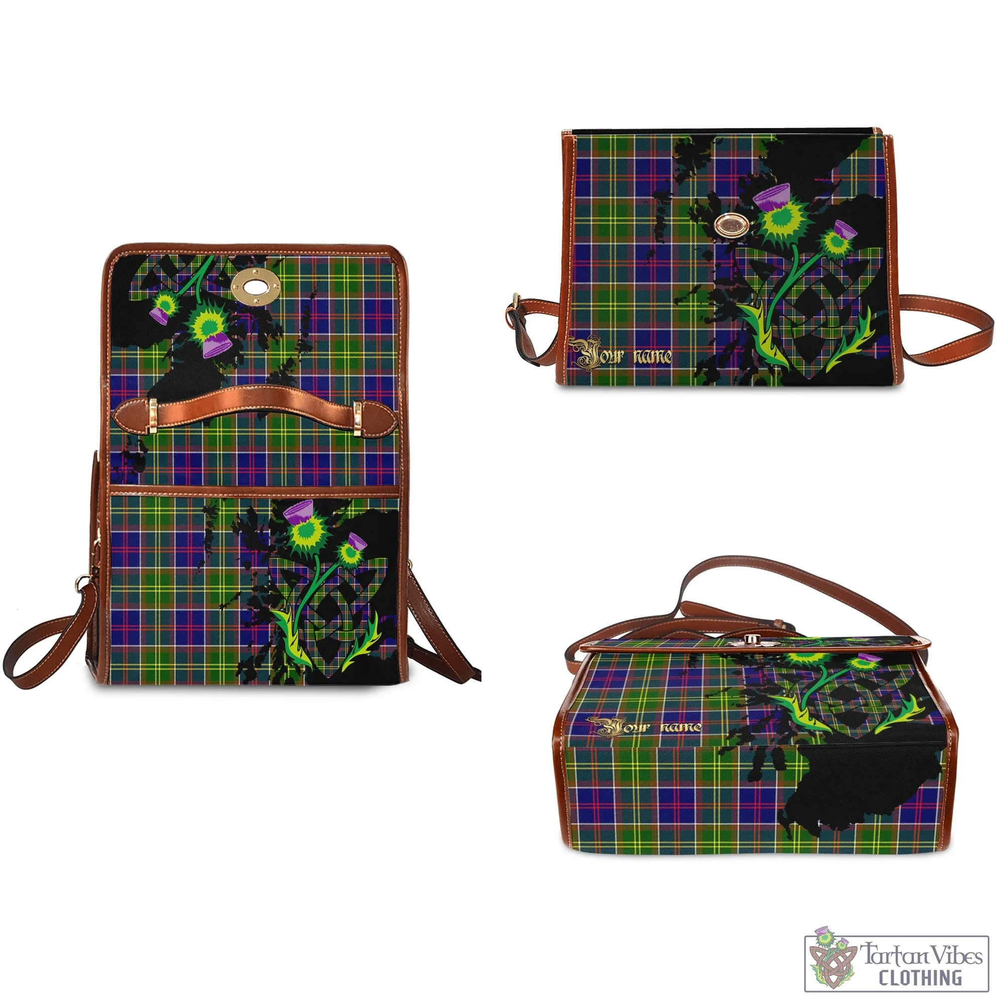 Arnott Tartan Waterproof Canvas Bag with Scotland Map and Thistle Celtic Accents