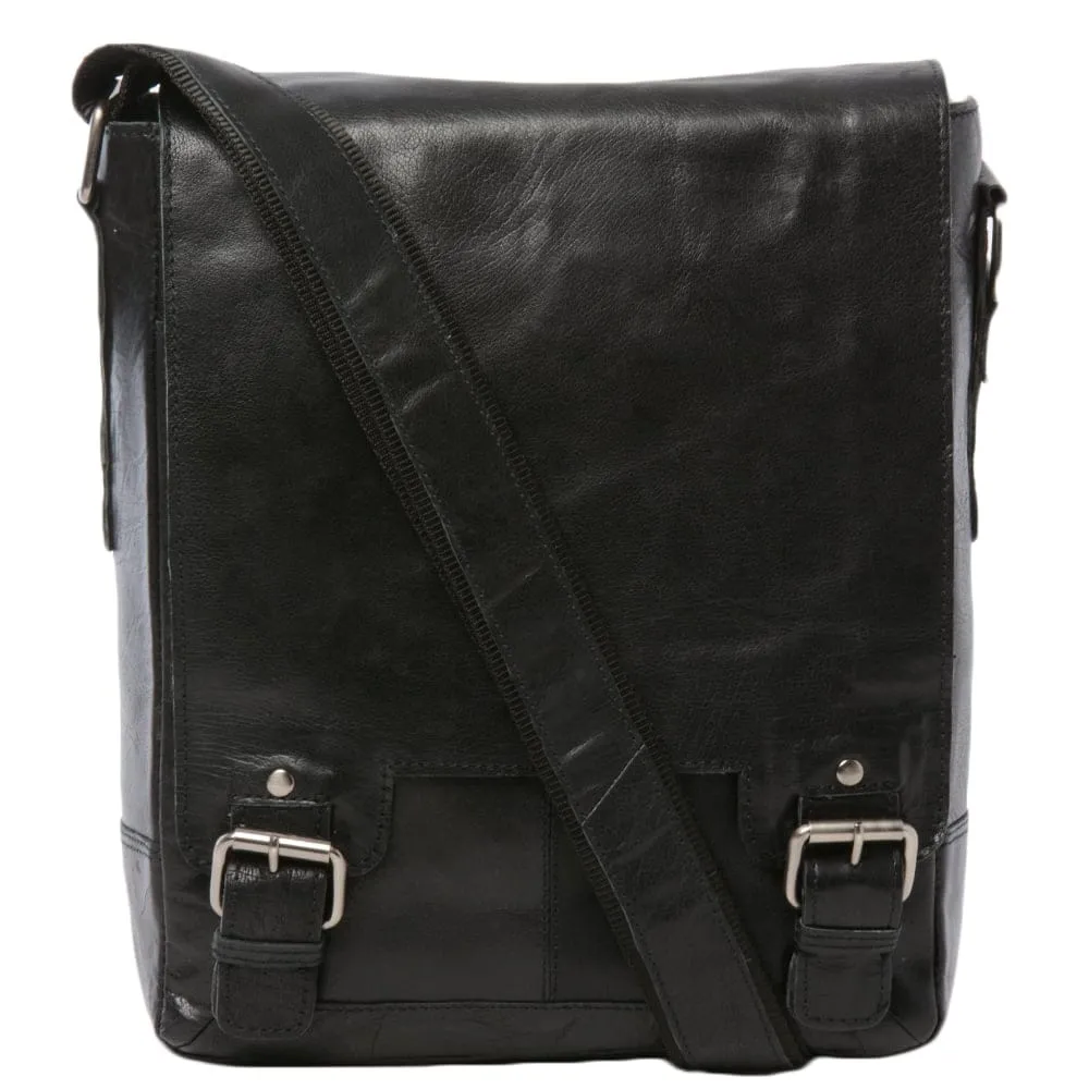 Ashwood Kingston Black Luggage Leather iPad Messenger Bag