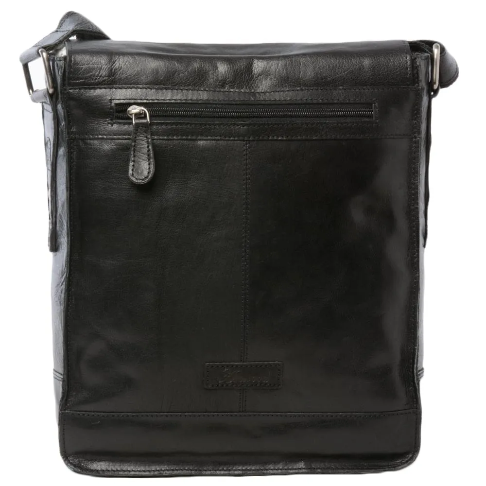 Ashwood Kingston Black Luggage Leather iPad Messenger Bag