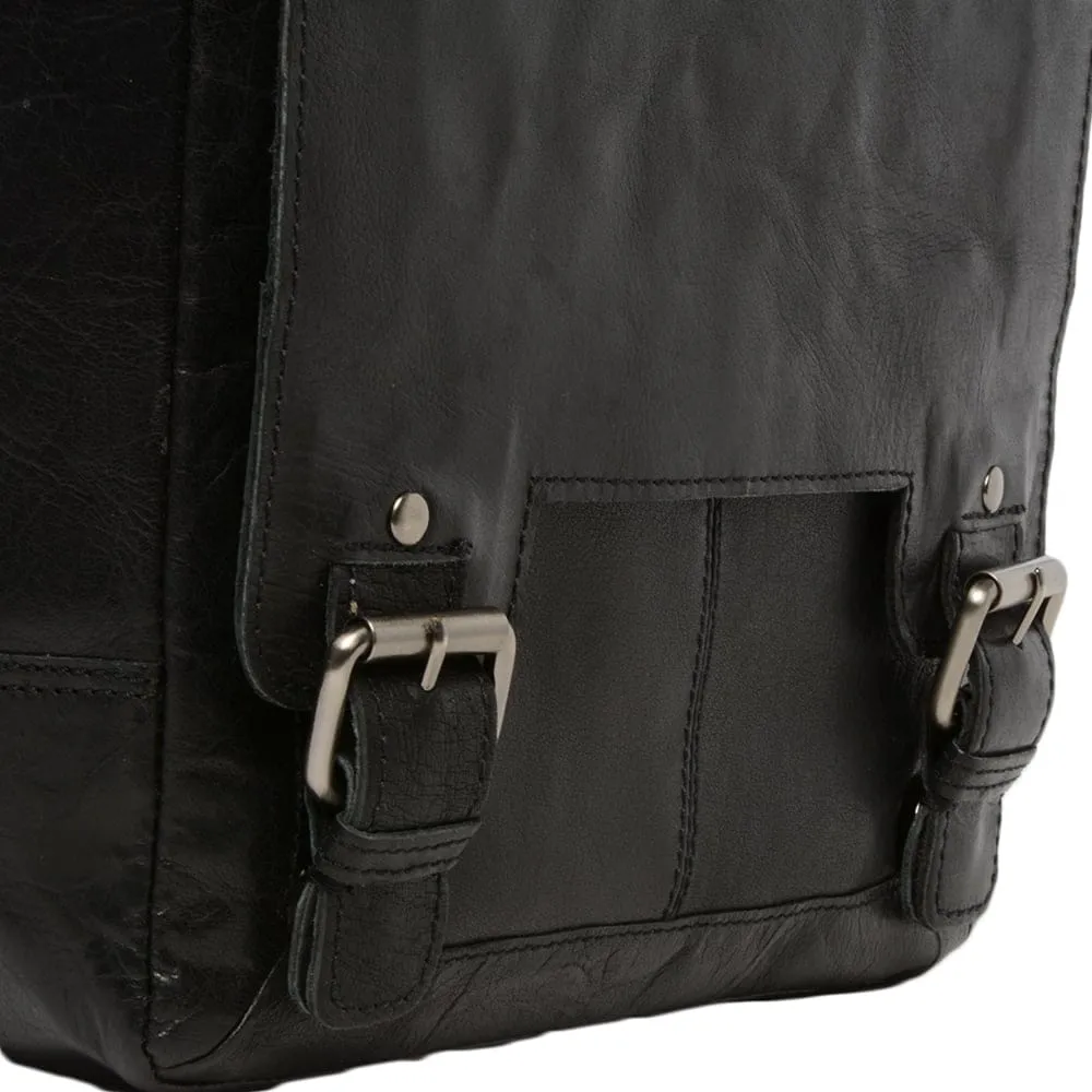 Ashwood Kingston Black Luggage Leather iPad Messenger Bag