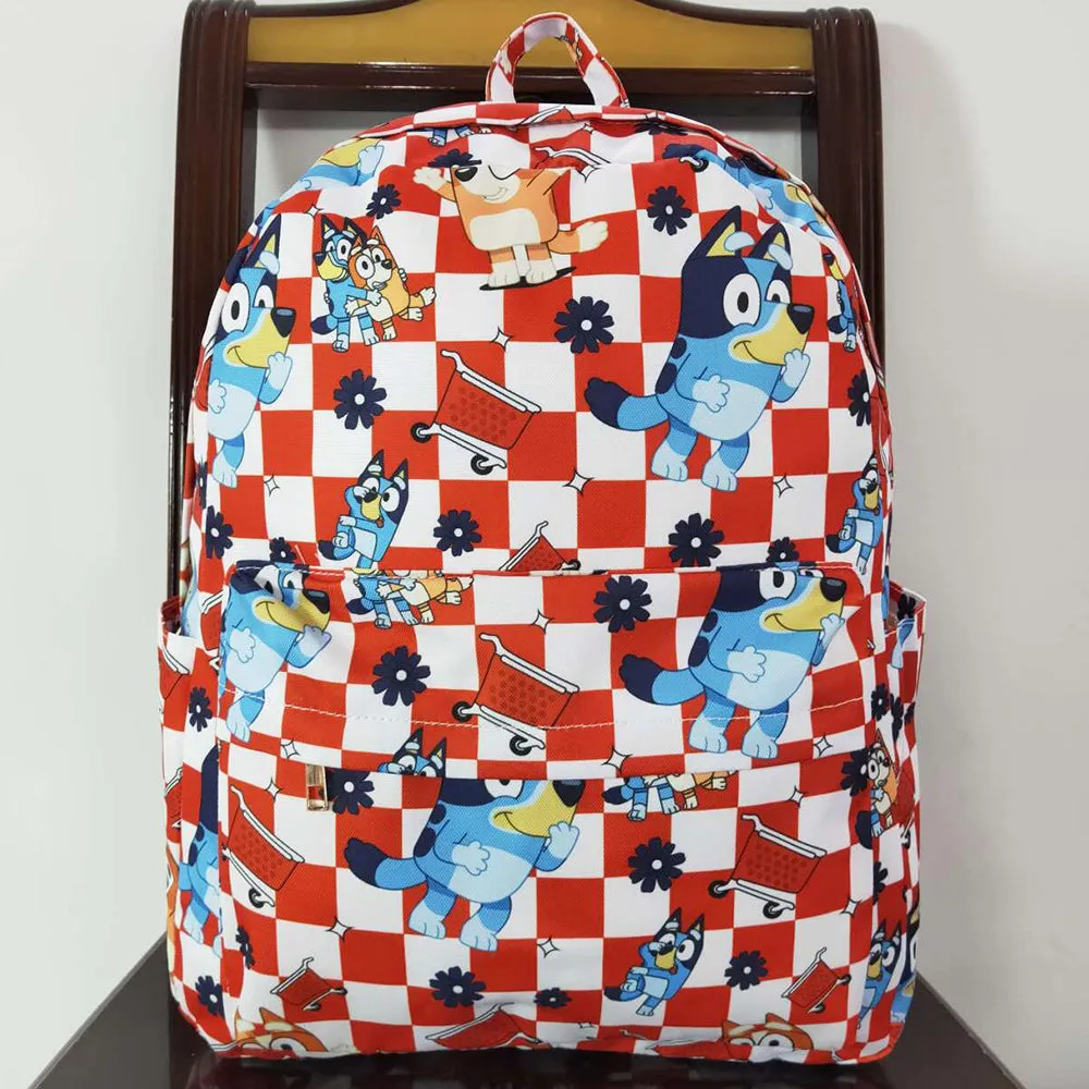 Baby Kids Backpacks Dogs Red Checkered Backpack Back Bags BA0179