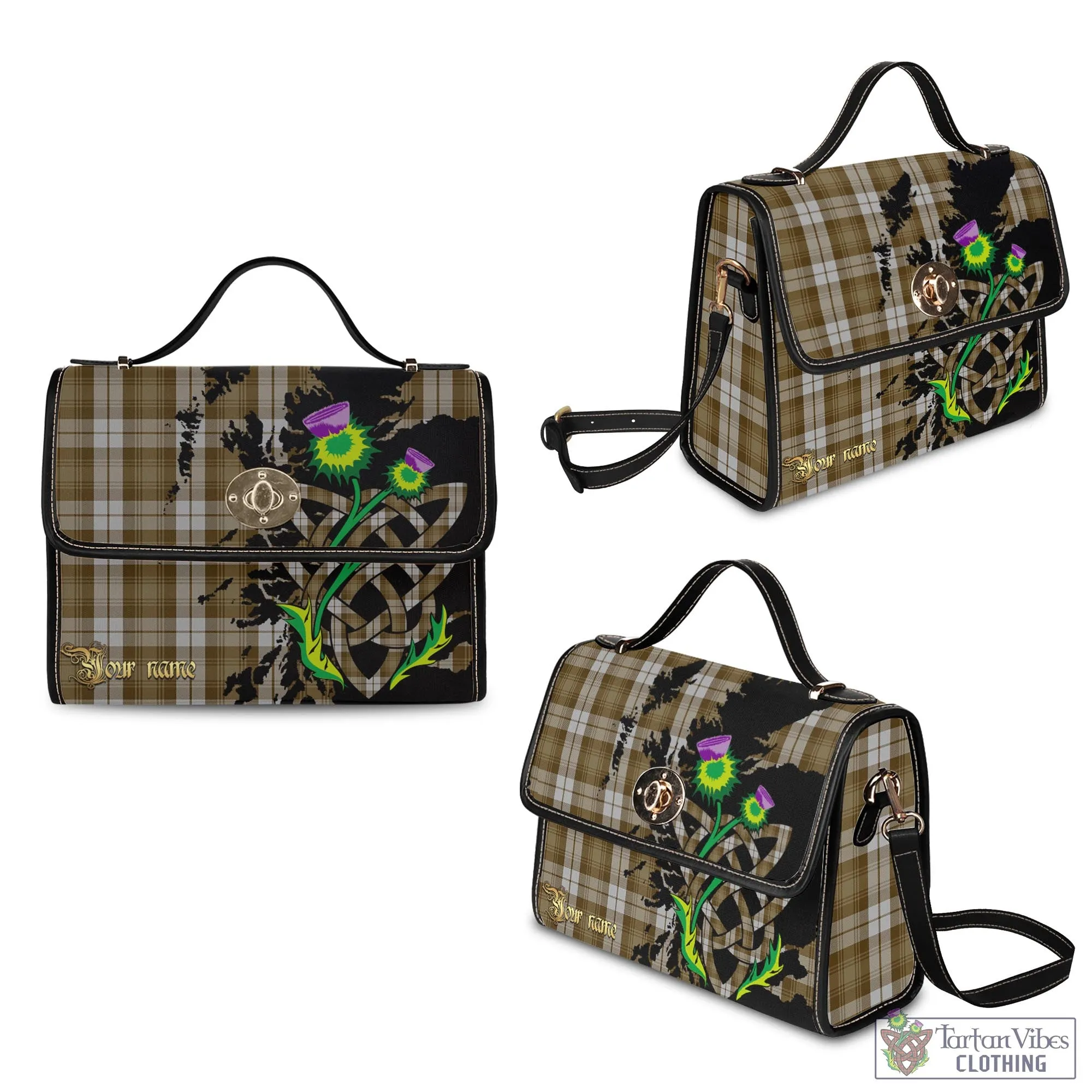 Baillie Dress Tartan Waterproof Canvas Bag with Scotland Map and Thistle Celtic Accents