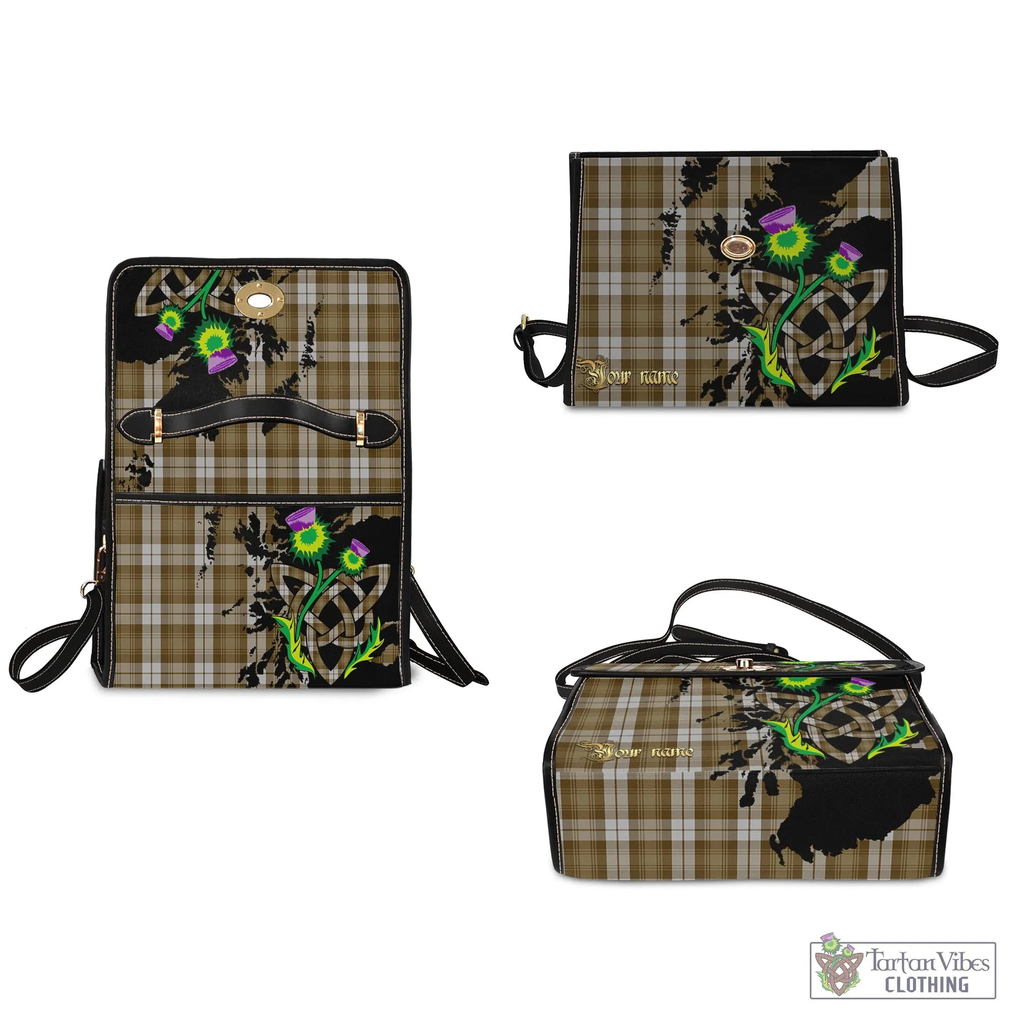 Baillie Dress Tartan Waterproof Canvas Bag with Scotland Map and Thistle Celtic Accents