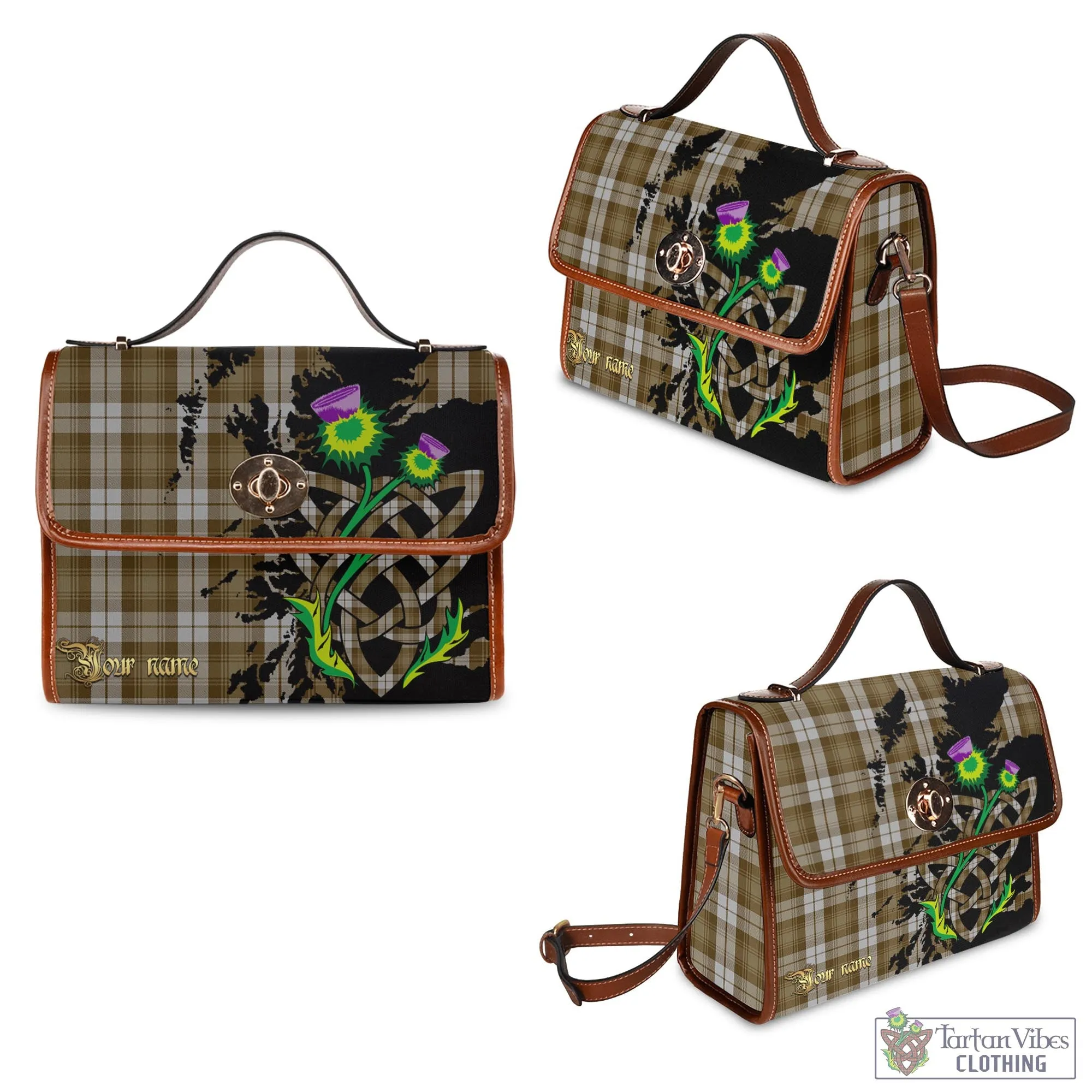 Baillie Dress Tartan Waterproof Canvas Bag with Scotland Map and Thistle Celtic Accents