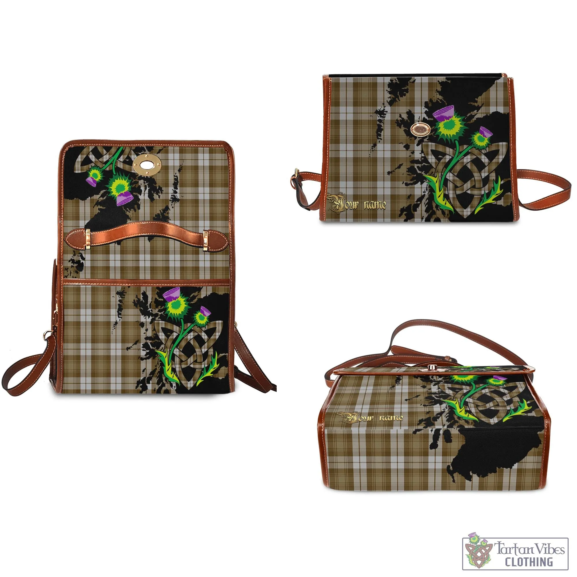 Baillie Dress Tartan Waterproof Canvas Bag with Scotland Map and Thistle Celtic Accents