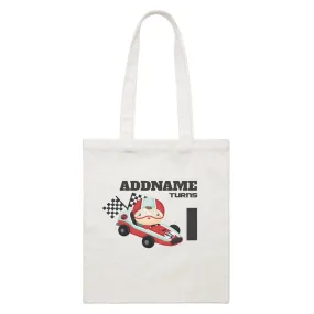 Birthday Cars Race Racer Boy With Racing Cars Addname Turns 1 White Canvas Bag