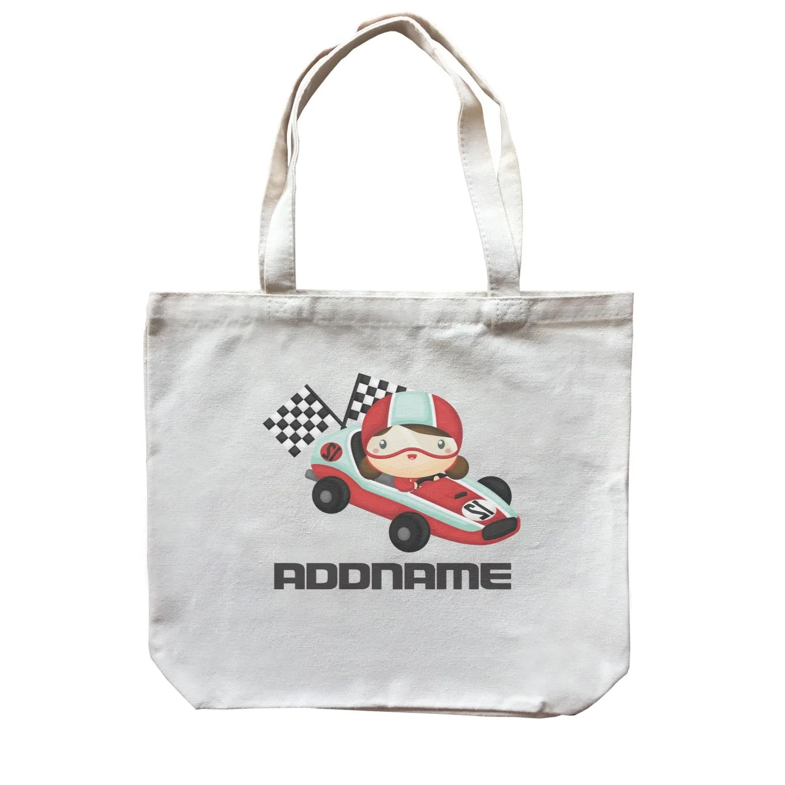 Birthday Cars Race Racer Girl With Racing Cars Addname Canvas Bag