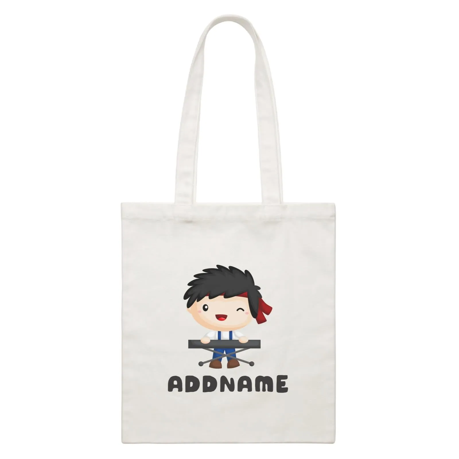 Birthday Music Band Boy Playing Electric Piano Addname White Canvas Bag