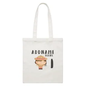 Birthday Safari Little Explorer Baby Girl Addname Turns 1 White Canvas Bag