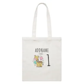 Birthday Sketch Animals Giraffe with Party Horn Addname Turns 1 White Canvas Bag