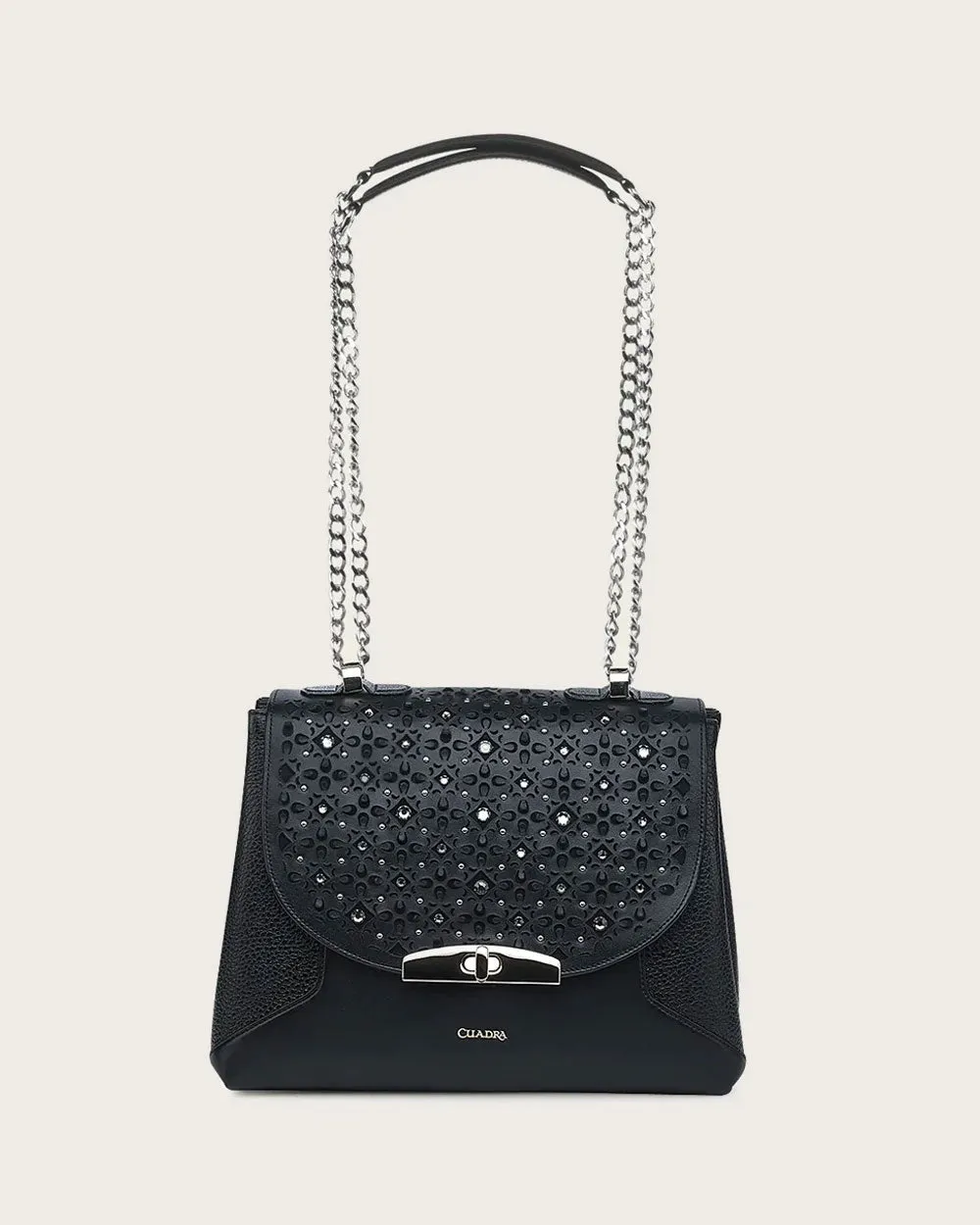 Black bovine shoulder handbag