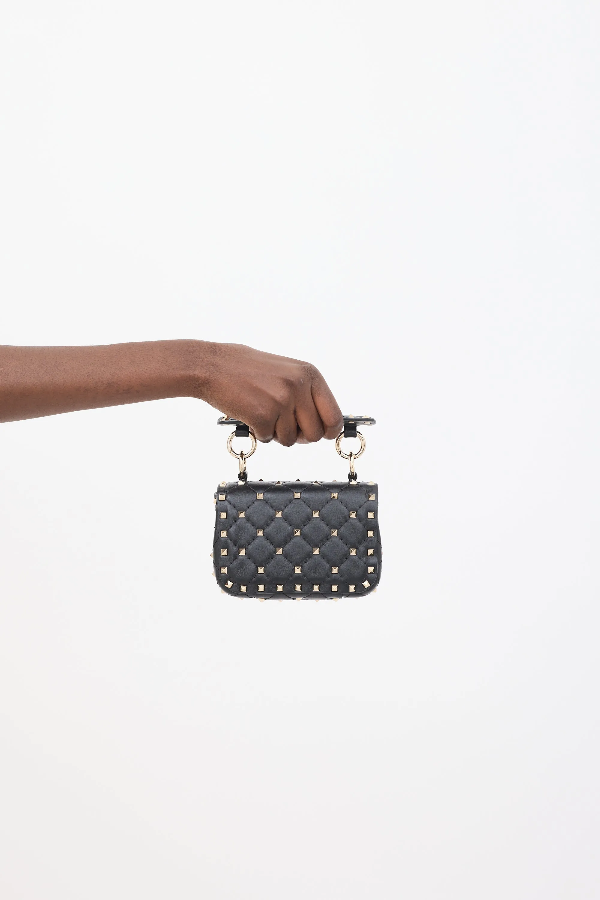 Black Quilted Leather Rockstud Micro Crossbody Bag