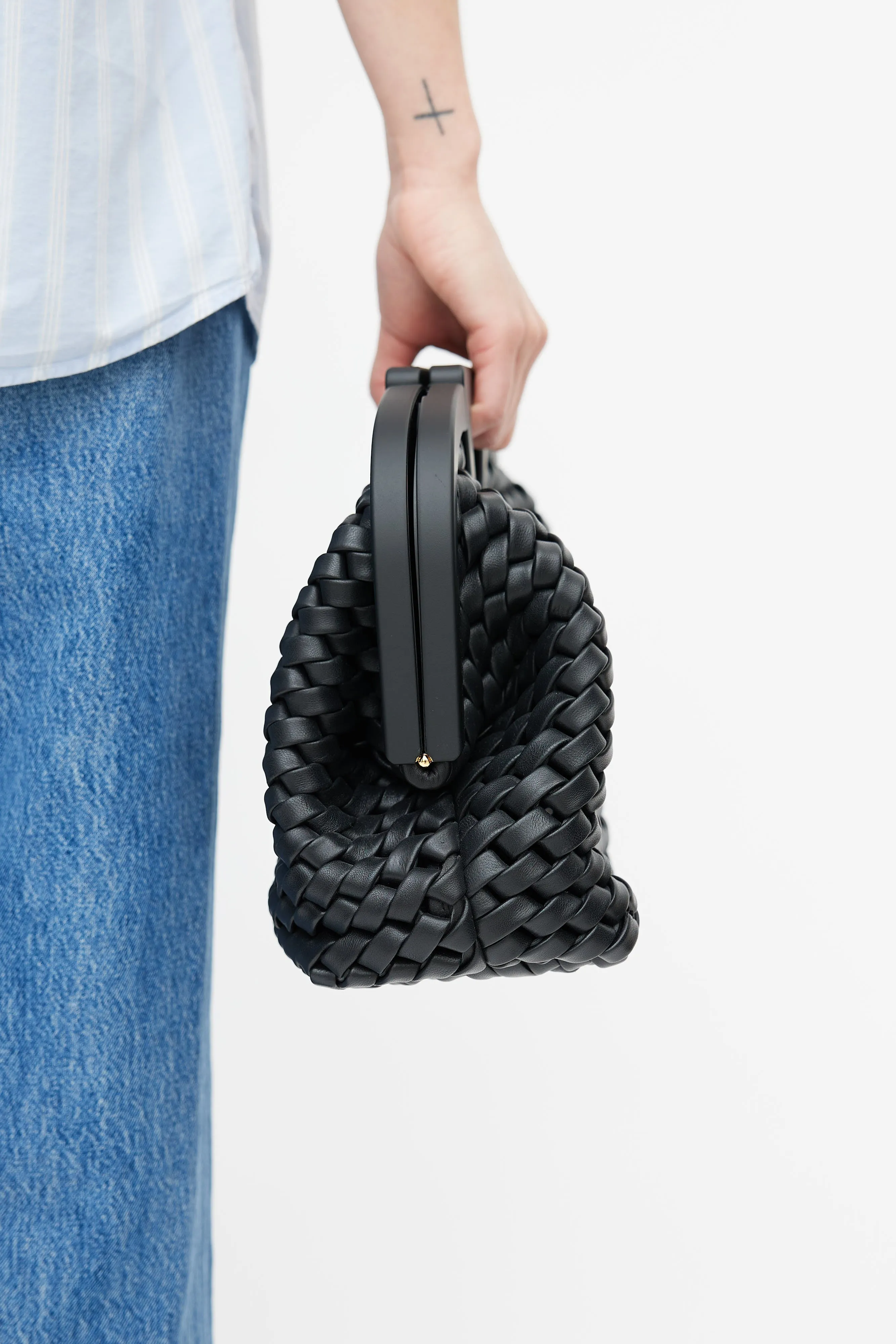 Black Woven Point Crossbody Bag