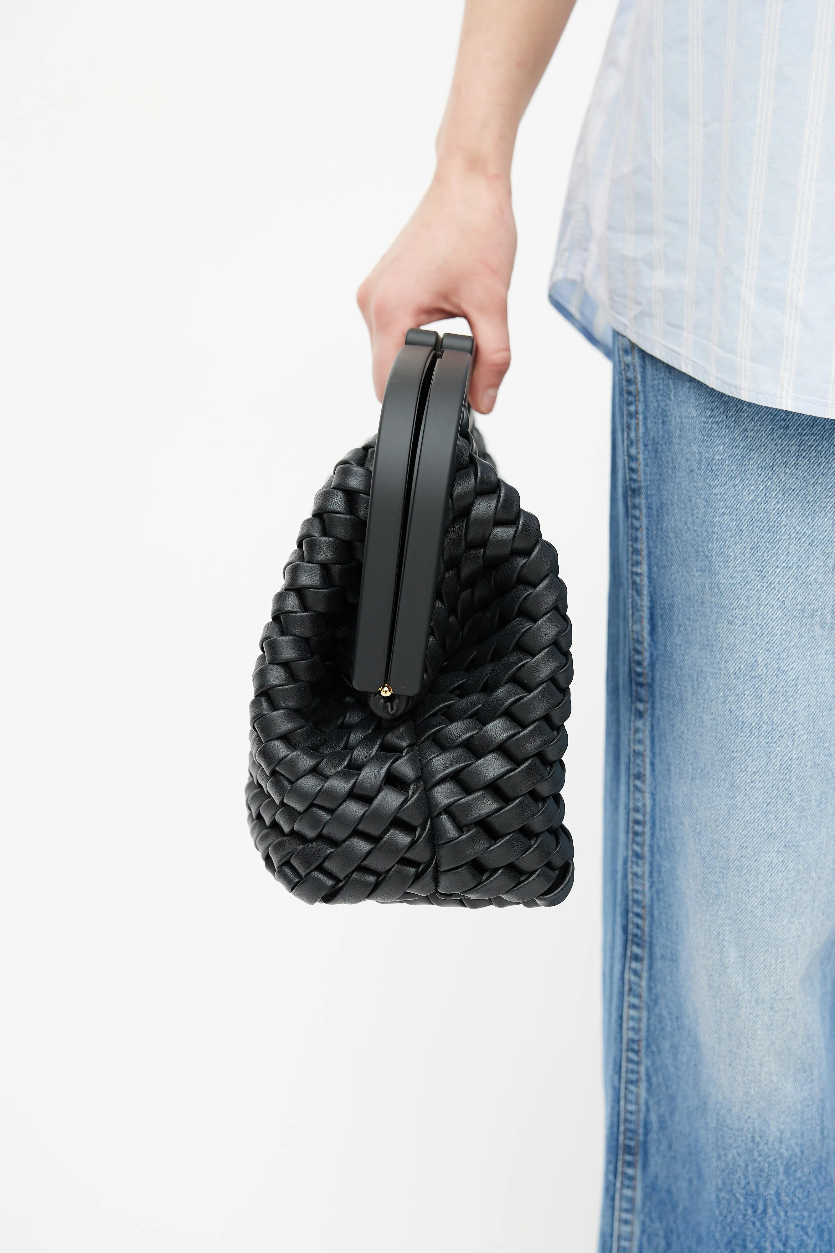 Black Woven Point Crossbody Bag