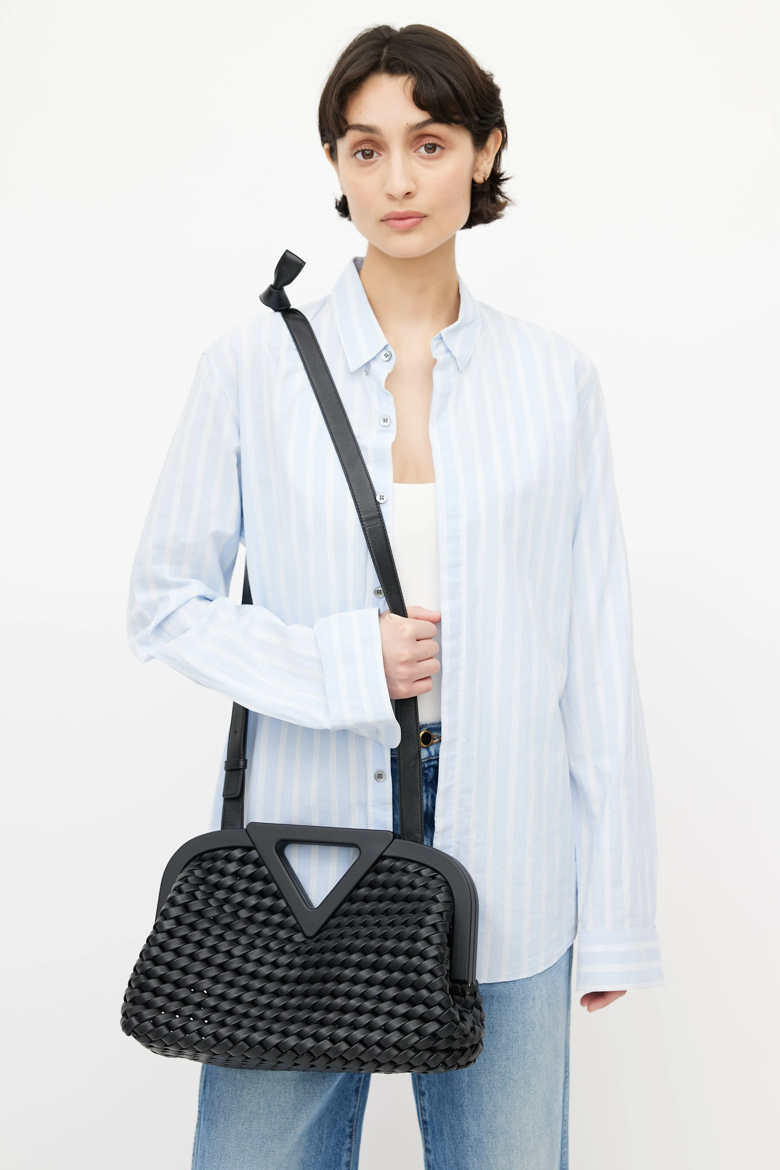 Black Woven Point Crossbody Bag