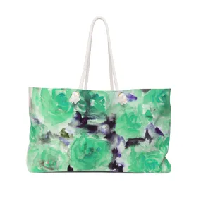 Blue Floral Weekender Bag, Light Blue Rose Floral Flower Print 24"x13" Large Tote Bag-Made in USA