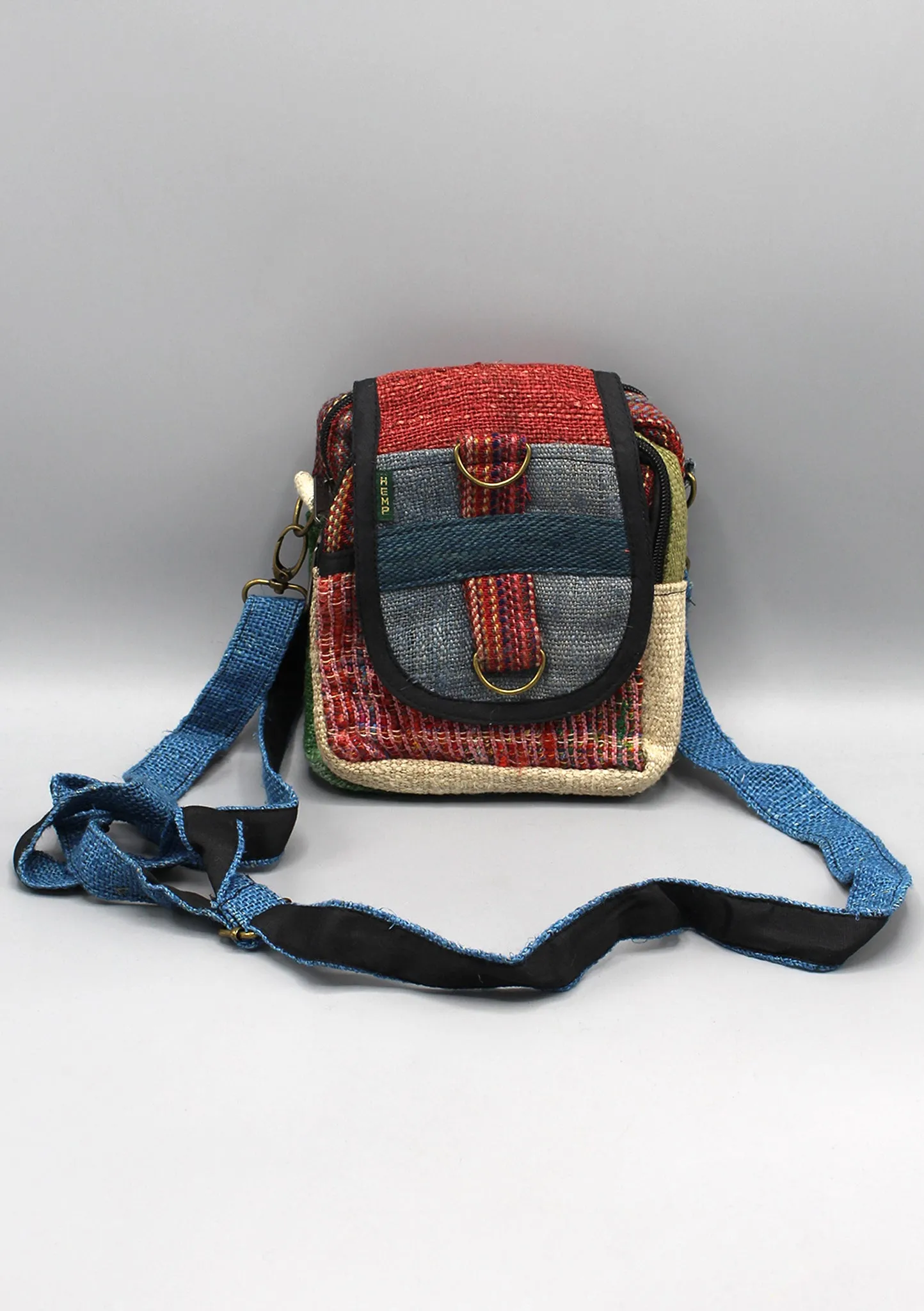 Blue Green Hemp Cotton Mix Passport Bag