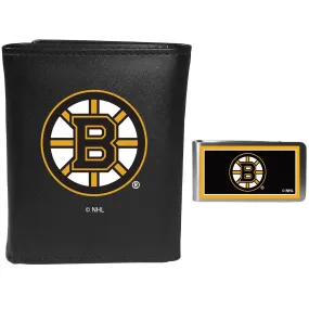 Boston Bruins Leather Tri-fold Wallet & Color Money Clip