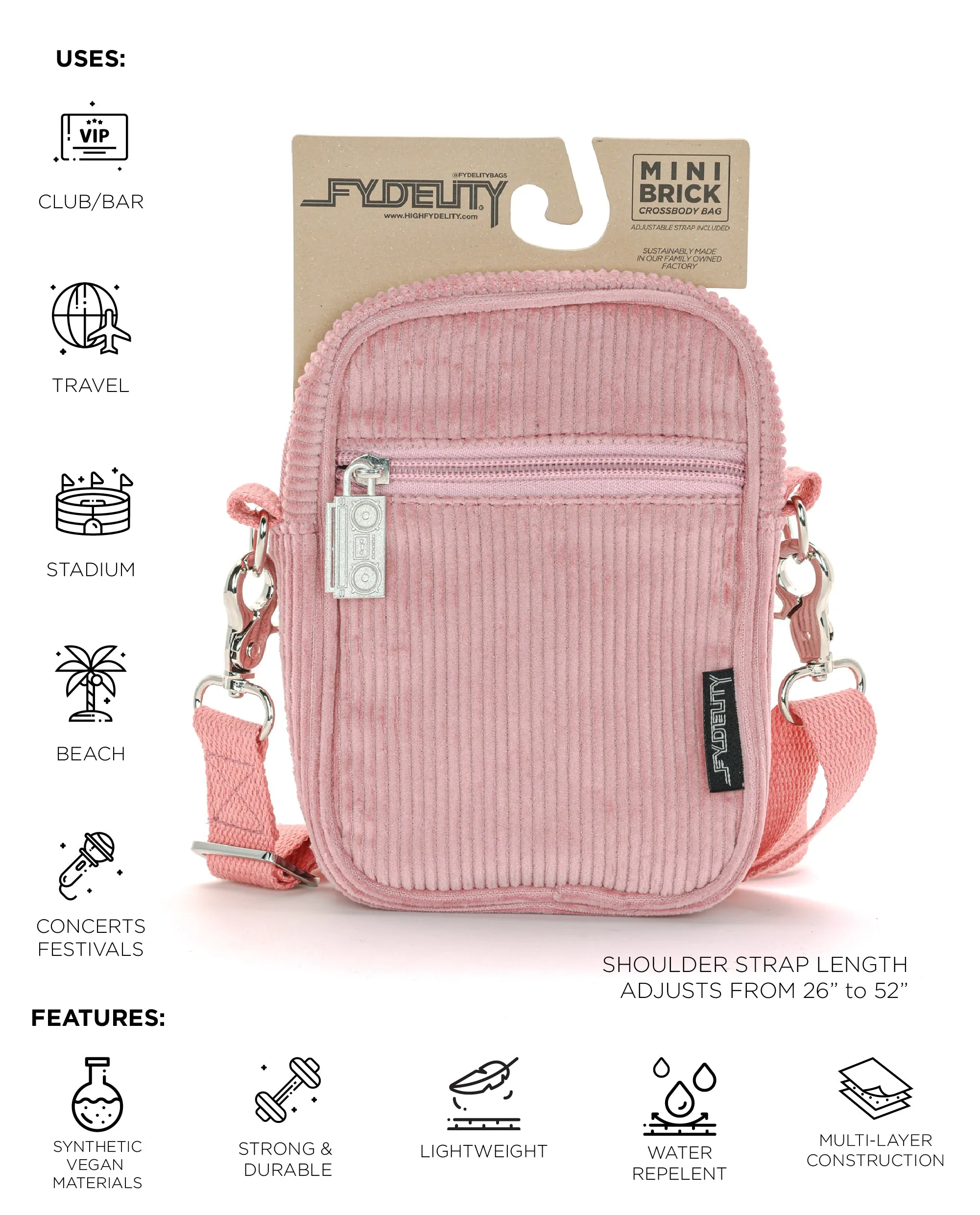 Brick Bag | Mini Crossbody | Corduroy Pink