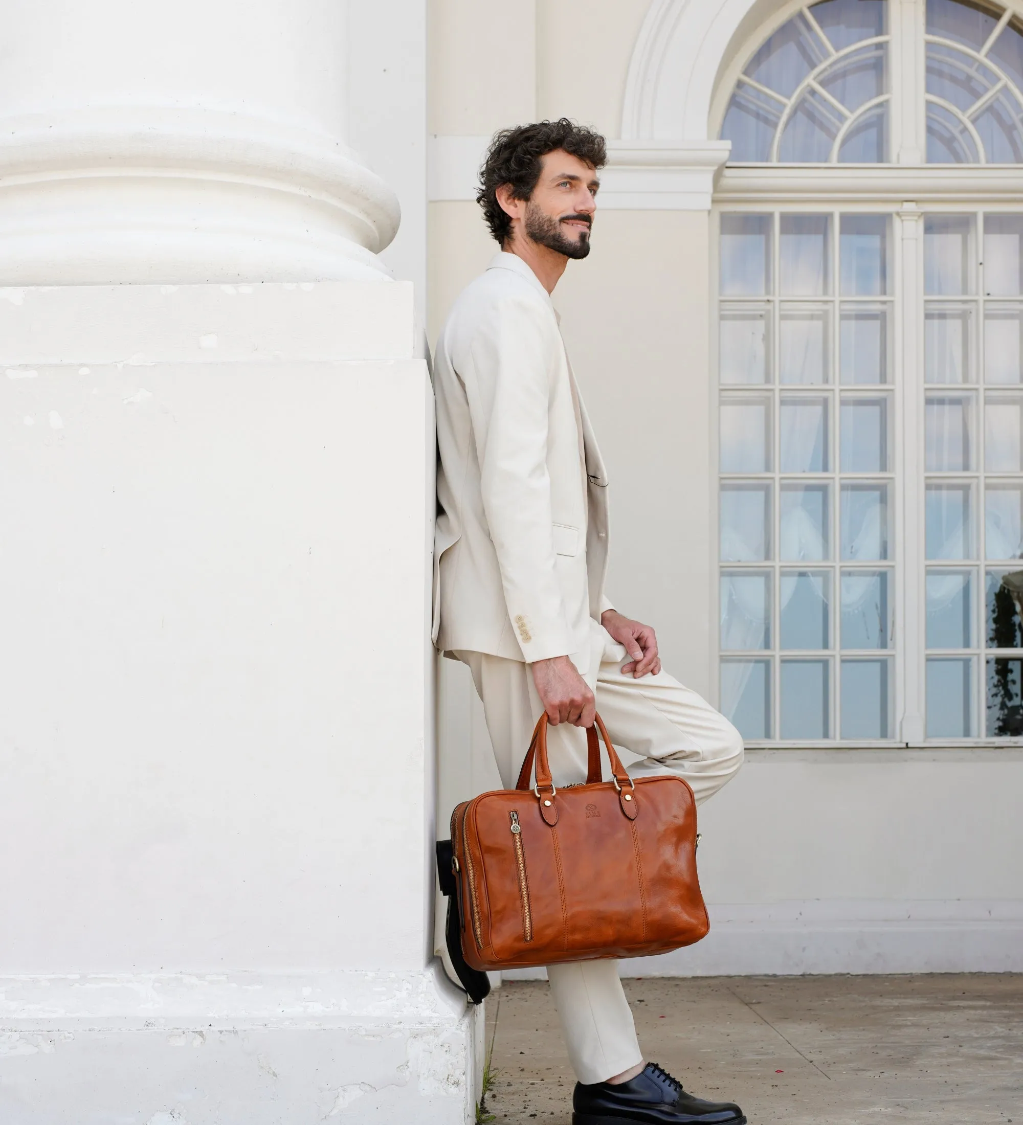 Brown Full-Grain Italian Leather Convertible Briefcase Backpack - A Farewell to Arms