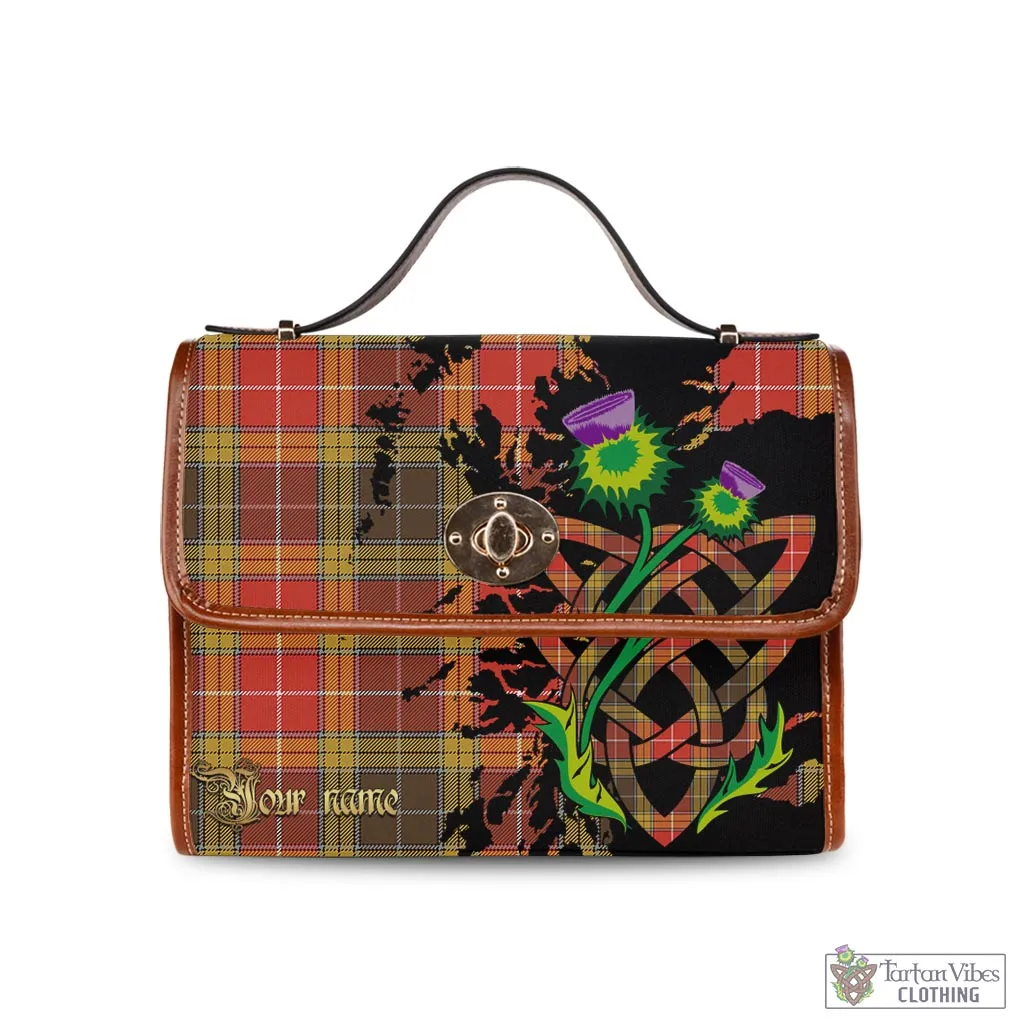 Buchanan Old Set Weathered Tartan Waterproof Canvas Bag with Scotland Map and Thistle Celtic Accents