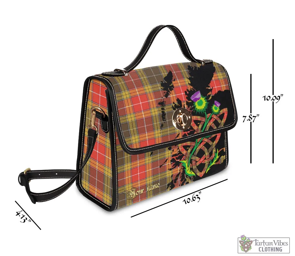 Buchanan Old Set Weathered Tartan Waterproof Canvas Bag with Scotland Map and Thistle Celtic Accents