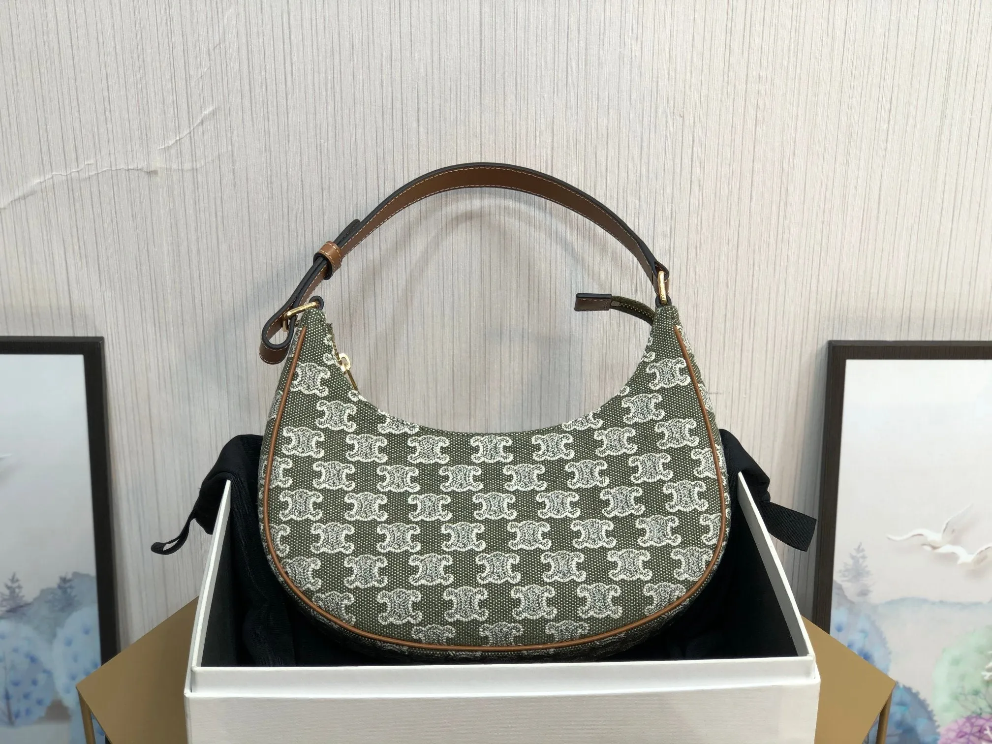 CE Ava Bag In Triomphe Canvas Green For Women 9in/23cm