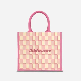 Checkered Series Half Lining Jute Bag - Pink Light Pink