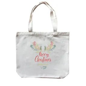 Christmas Reindeer Icon With Merry Christmas Addname Canvas Bag