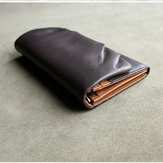 Classic Coffee Leather Womens Wallet Bifold Clutch Wallet Long Wallet for Women