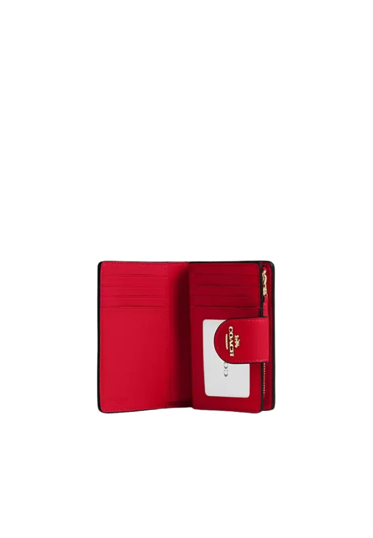 Coach Corner Zip Wallet Medium Signature In Brown Red CW786