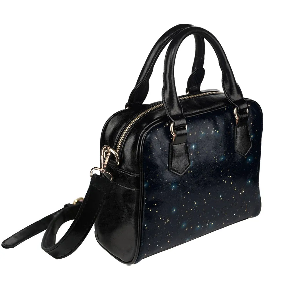 Constellation Purse, Space Galaxy Stars Black Blue Pattern Small Crossbody Shoulder Zip Bag Vegan Leather Women Designer Handbag Ladies Bag