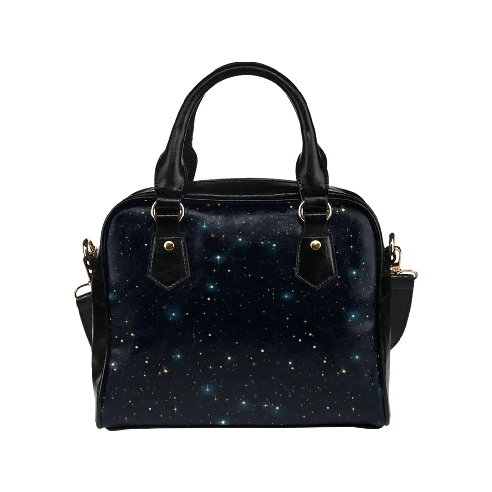 Constellation Purse, Space Galaxy Stars Black Blue Pattern Small Crossbody Shoulder Zip Bag Vegan Leather Women Designer Handbag Ladies Bag