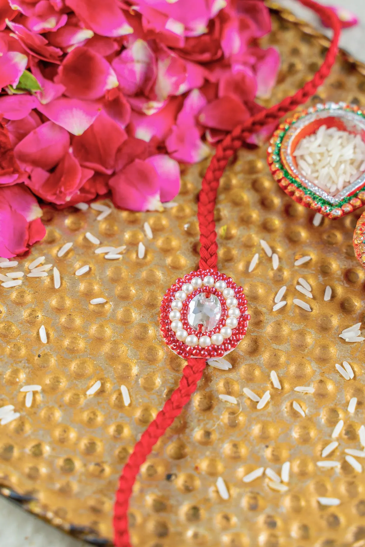 Crimson Charm Embroidered Rakhi