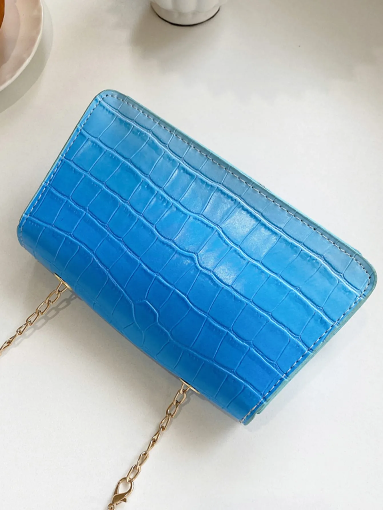 Croc Embossed Chain Shoulder Bag