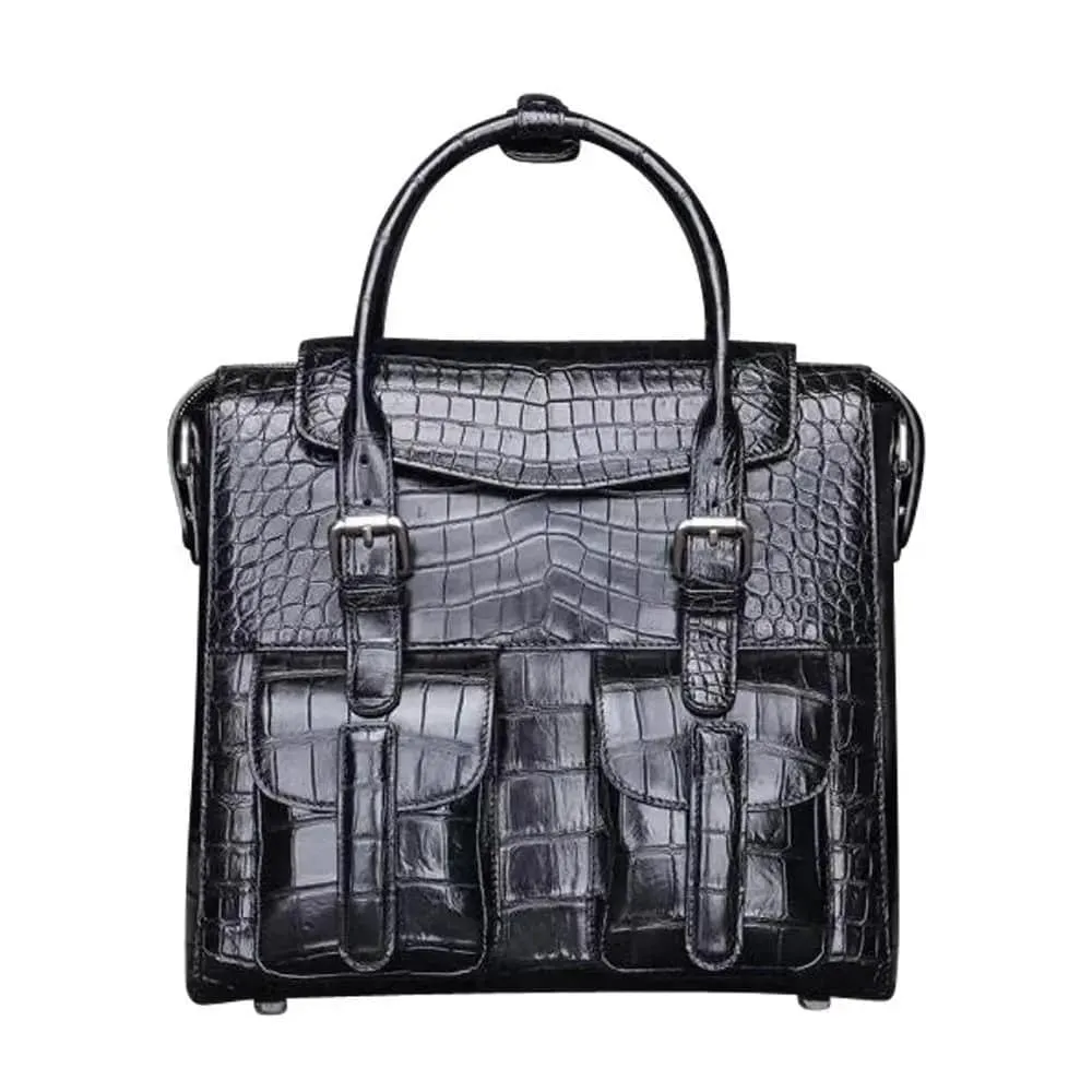 Crocodile Belly Leather  Briefcase Shoulder Cross-body Laptop Business Bag for Men  |  Rossieviren