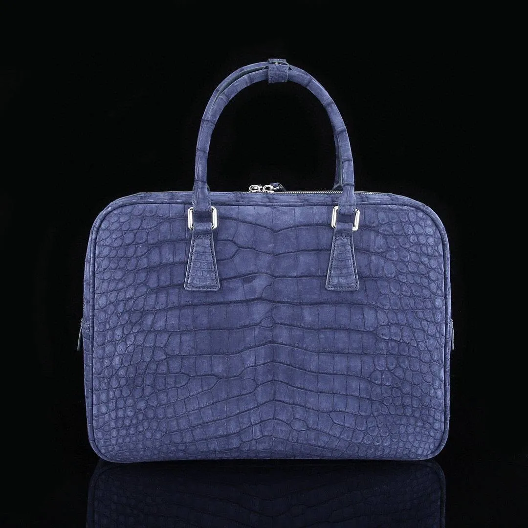 Crocodile Briefcase, Blue Sanded Genuine Crocodile Skin Leather Laptop Bag