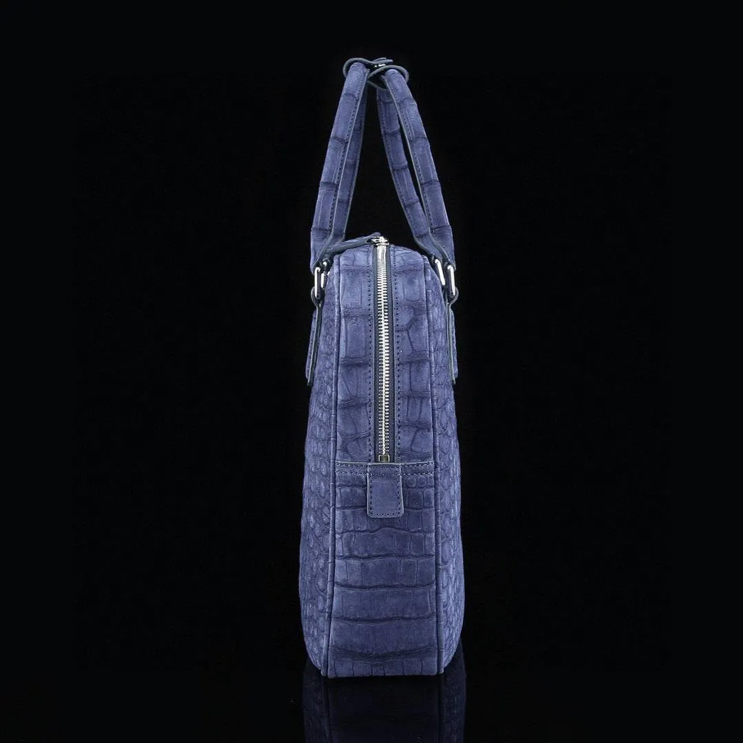 Crocodile Briefcase, Blue Sanded Genuine Crocodile Skin Leather Laptop Bag