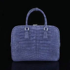 Crocodile Briefcase, Blue Sanded Genuine Crocodile Skin Leather Laptop Bag