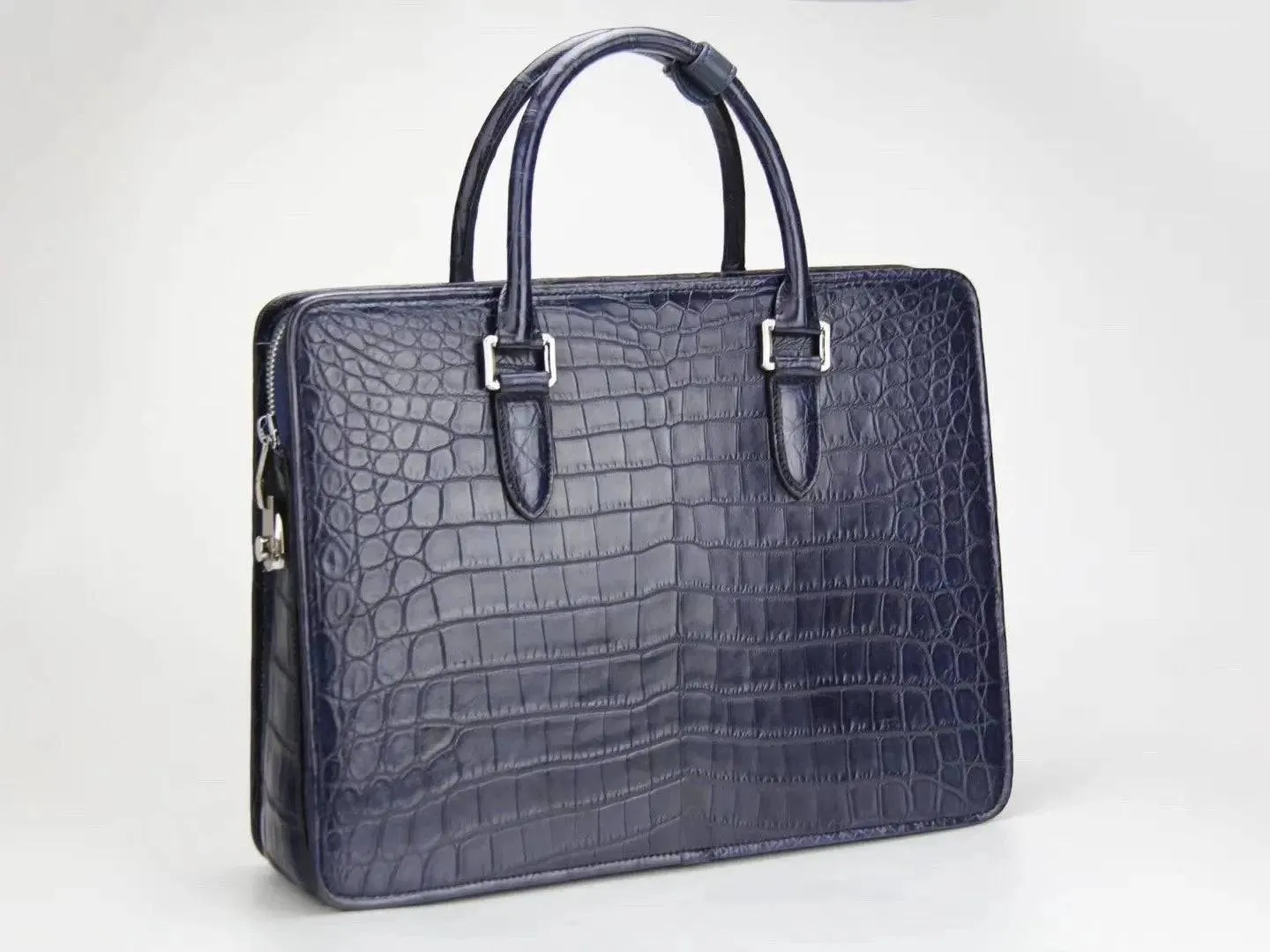 Crocodile Leather Top Handle Briefcases Bags Dark Blue