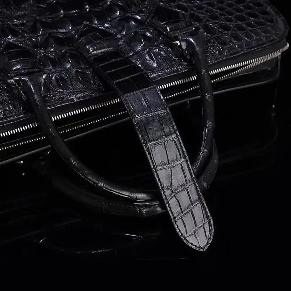 Crocodile Skin Leather Briefcase Black