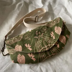 Cross Body Crescent Bag (Olive Moths)